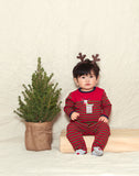 Reindeer Waffle Weave Striped Coverall
