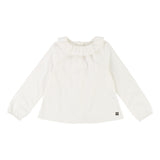 Girls Long Sleeve Poplin Blouse with Ruffled Collar