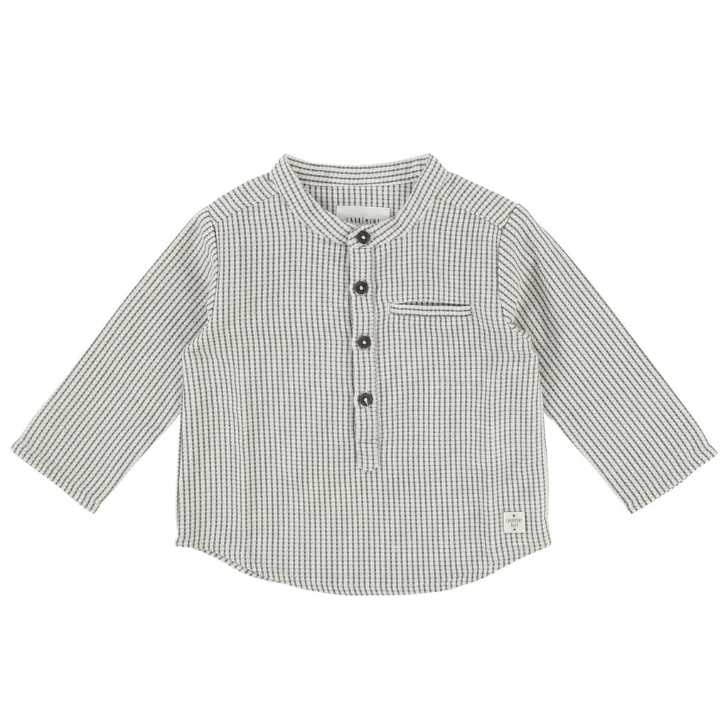 Baby Boy Tunisian Collar Shirt with Check Pattern