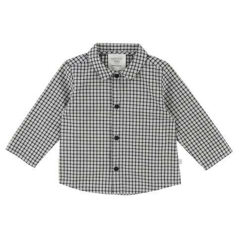 Baby Boy Poplin Button Down Shirt with Check Pattern