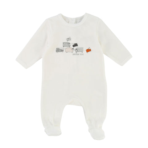 Baby Velour Backsnap Footie with Graphic Print