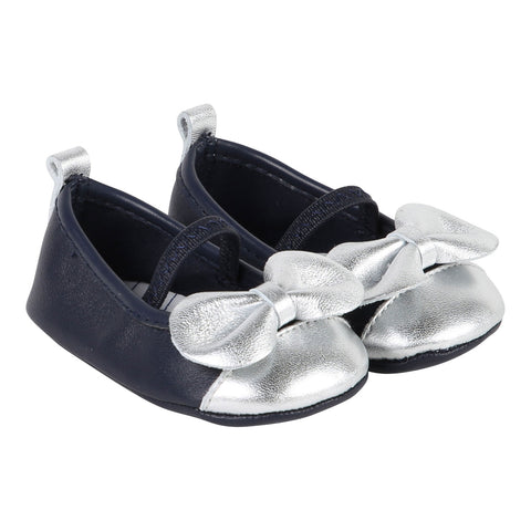 Baby Crib Shoes with Silver Bow