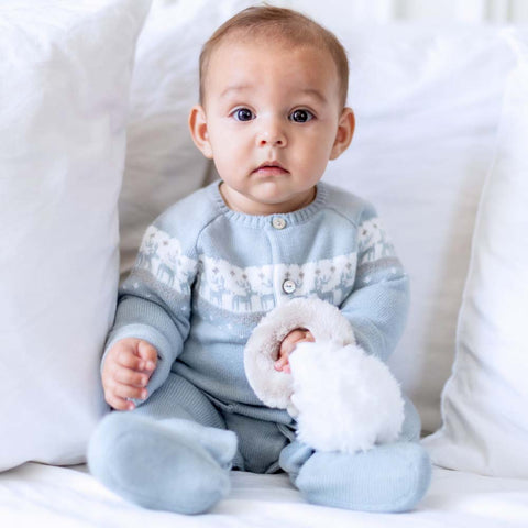 Mother-of-Pearl Deer Long-Sleeved Romper Suit - Cloud Blue