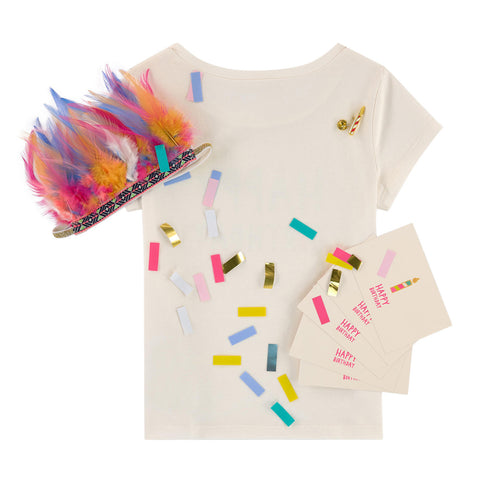 Girls "Happy Birthday" T-shirt with Candle Pin on Front